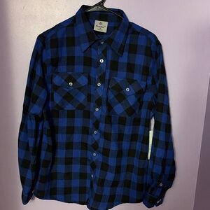 Centro Blue and Black Plaid Men's Shirt Size Medium